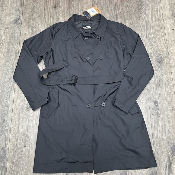 The North Face Trench Coat Size Large Womens Black Belted $169 - Picture 1 of 11